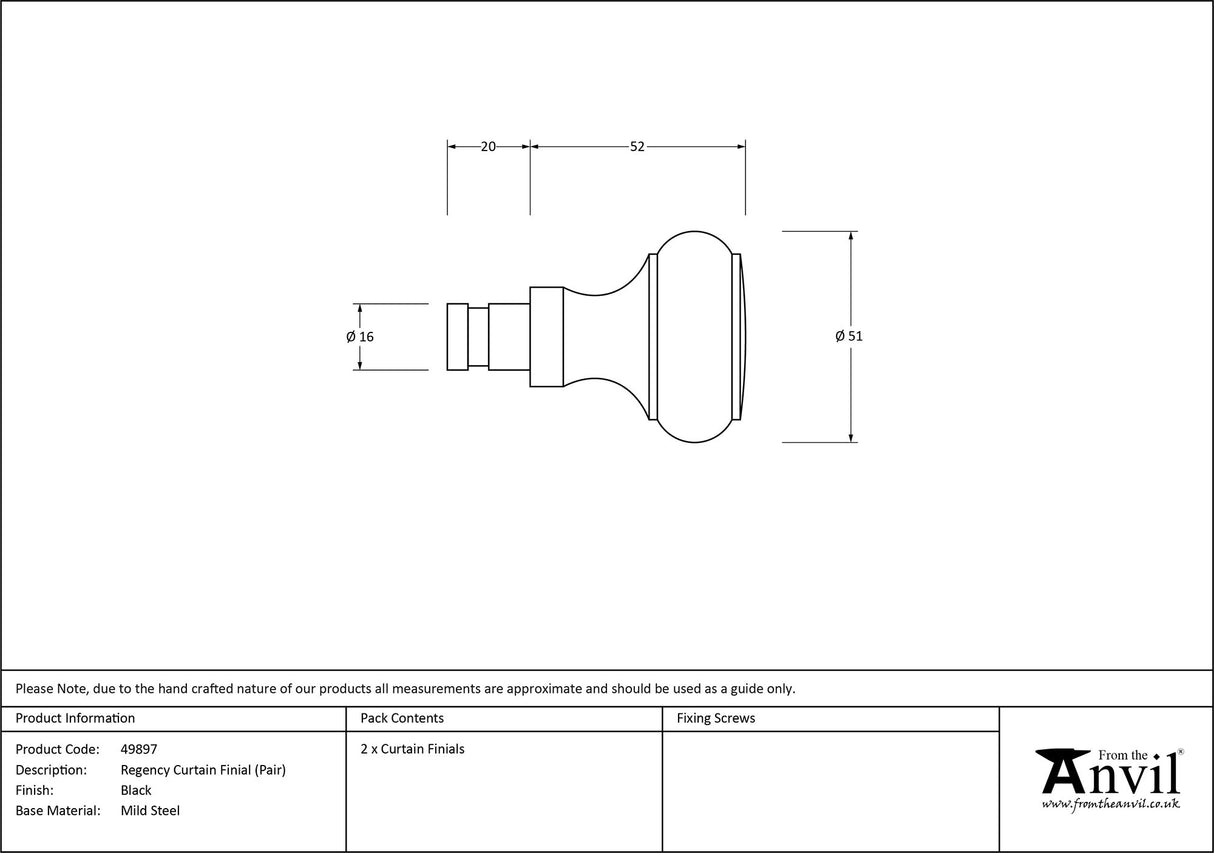 From The Anvil - Black Regency Curtain Finial (pair) | Sku. 49897 | Trade Door Handles.