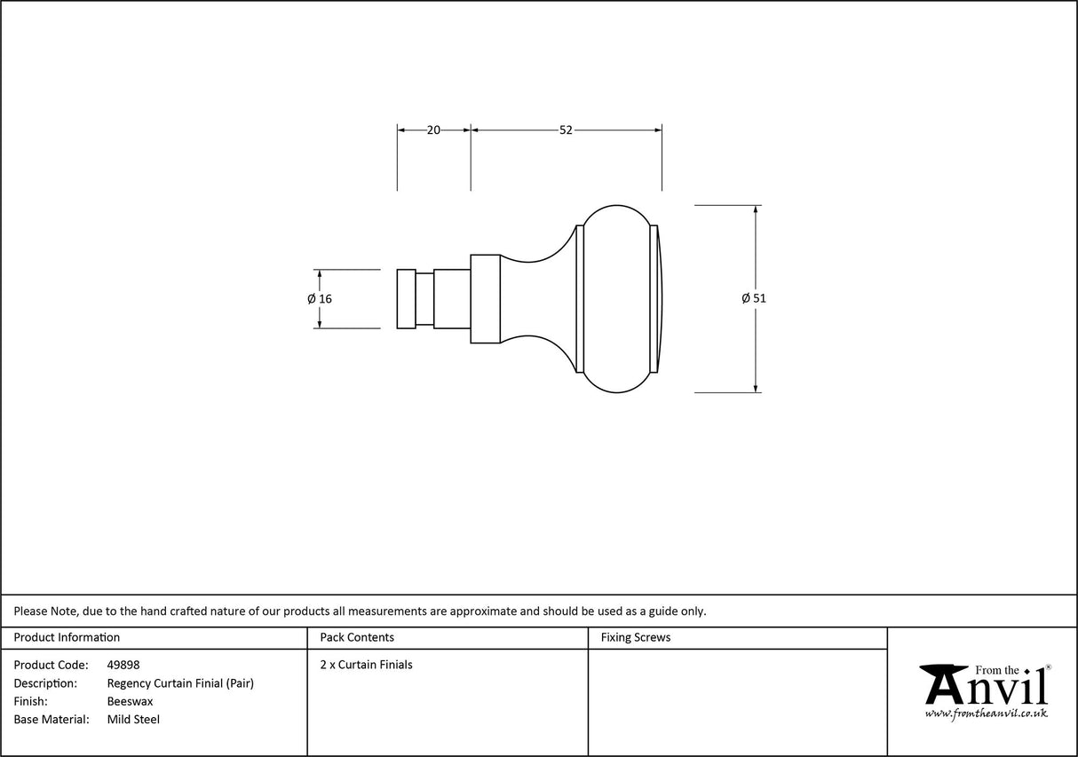 From The Anvil - Beeswax Regency Curtain Finial (pair) | Sku. 49898 | Trade Door Handles.