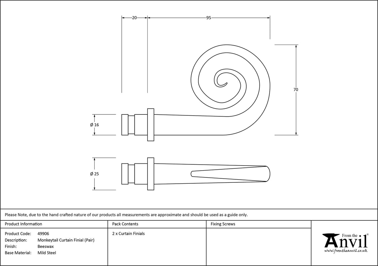 From The Anvil - Beeswax Monkeytail Curtain Finial (pair) | Sku. 49906 | Trade Door Handles.