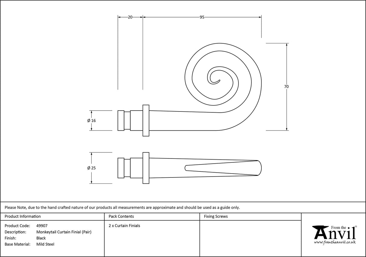 From The Anvil - Black Monkeytail Curtain Finial (pair) | Sku. 49907 | Trade Door Handles.