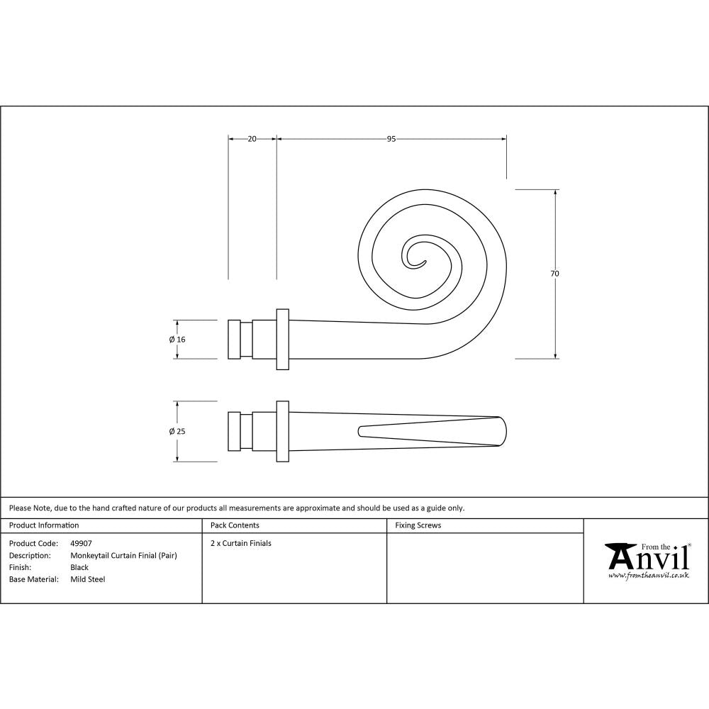 From The Anvil - Black Monkeytail Curtain Finial (pair) | Sku. 49907 | Trade Door Handles.