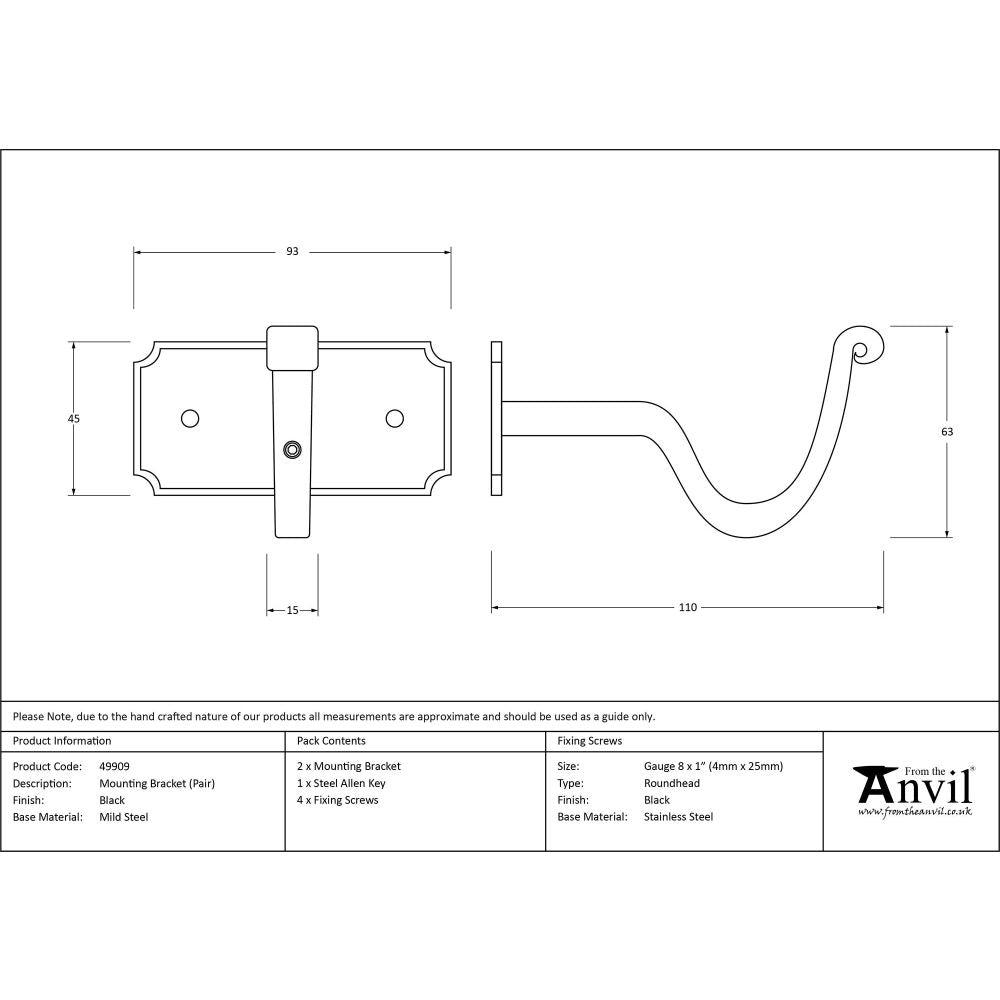 From The Anvil - Black Mounting Bracket (pair) | Sku. 49909 | Trade Door Handles.