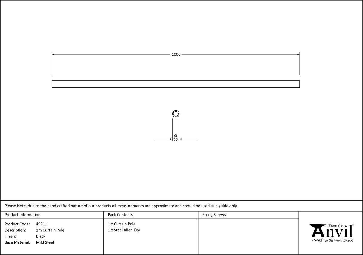 From The Anvil - Black 1m Curtain Pole | Sku. 49911 | Trade Door Handles.