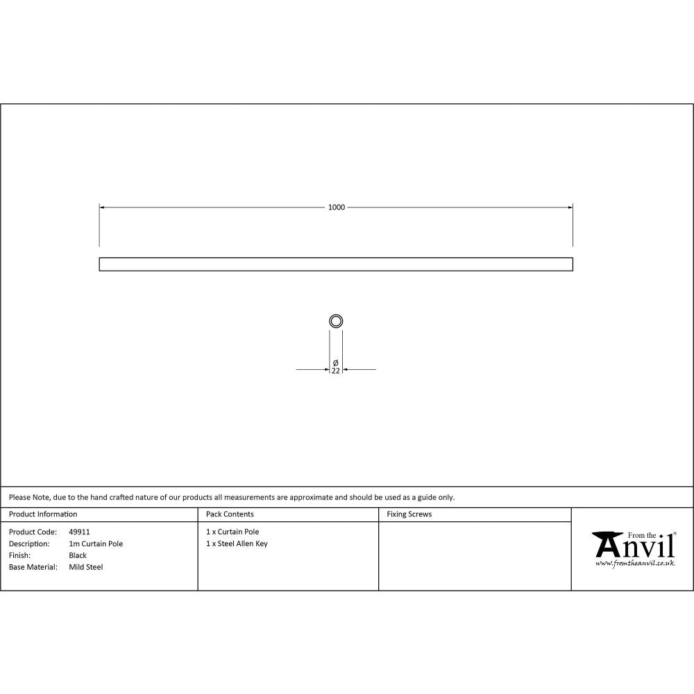 From The Anvil - Black 1m Curtain Pole | Sku. 49911 | Trade Door Handles.