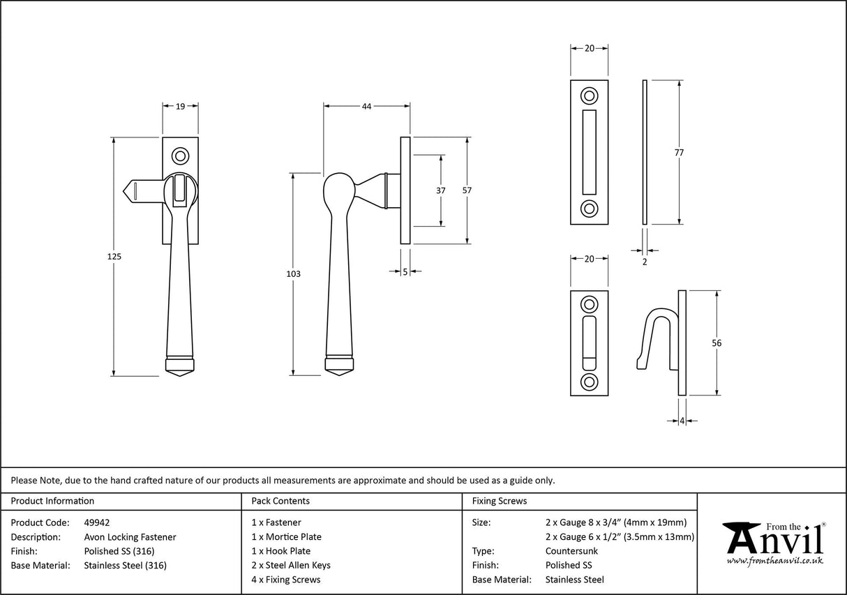 From The Anvil - Polished Marine SS (316) Locking Avon Fastener | Sku. 49942 | Trade Door Handles.