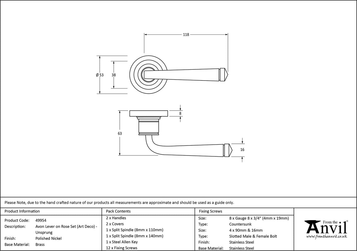 From The Anvil - Polished Nickel Avon Round Lever on Rose Set (Art Deco) - Unsprung | Sku. 49954 | Trade Door Handles.