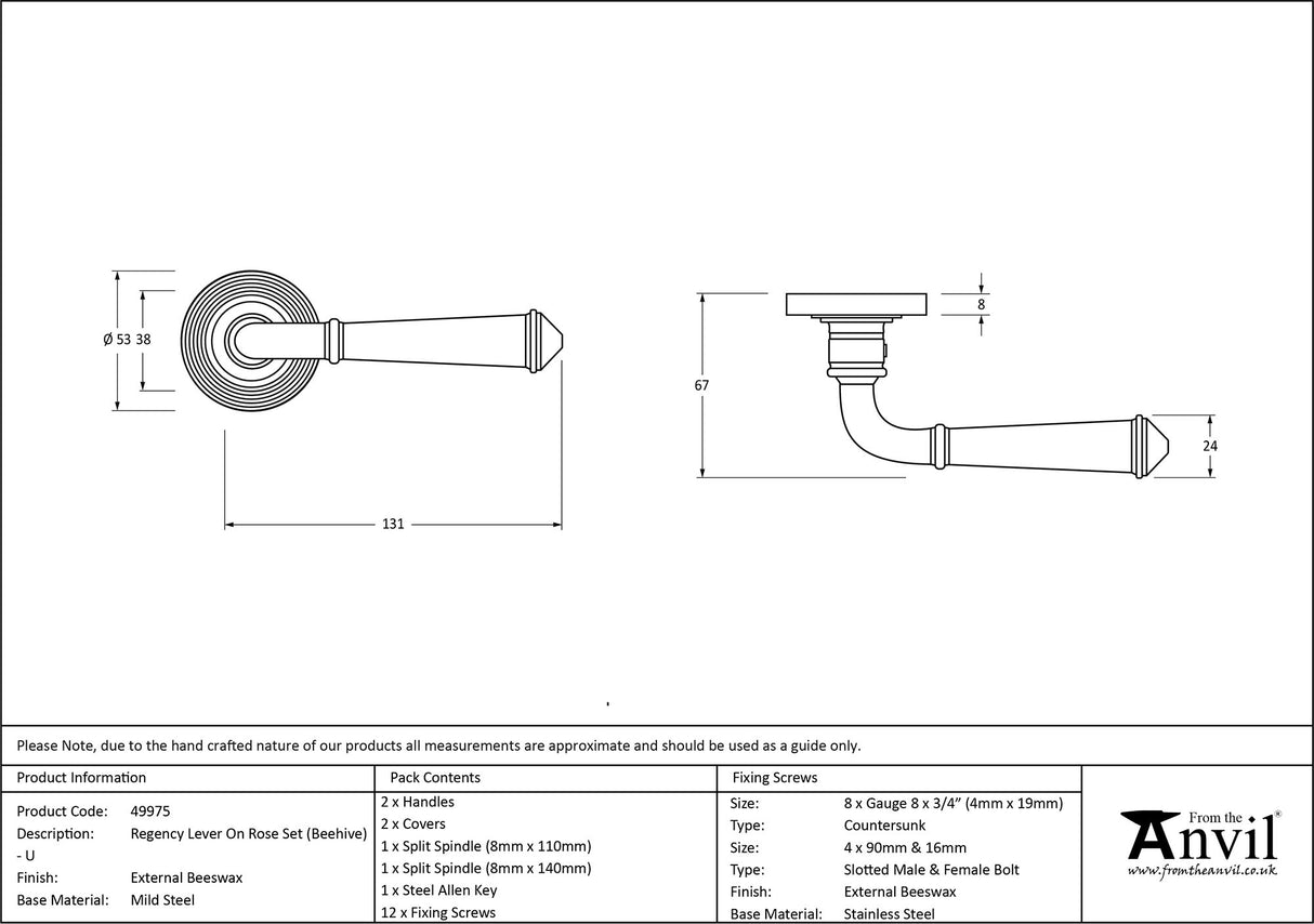 From The Anvil - External Beeswax Regency Lever on Rose Set (Beehive) - Unsprung | Sku. 49975 | Trade Door Handles.