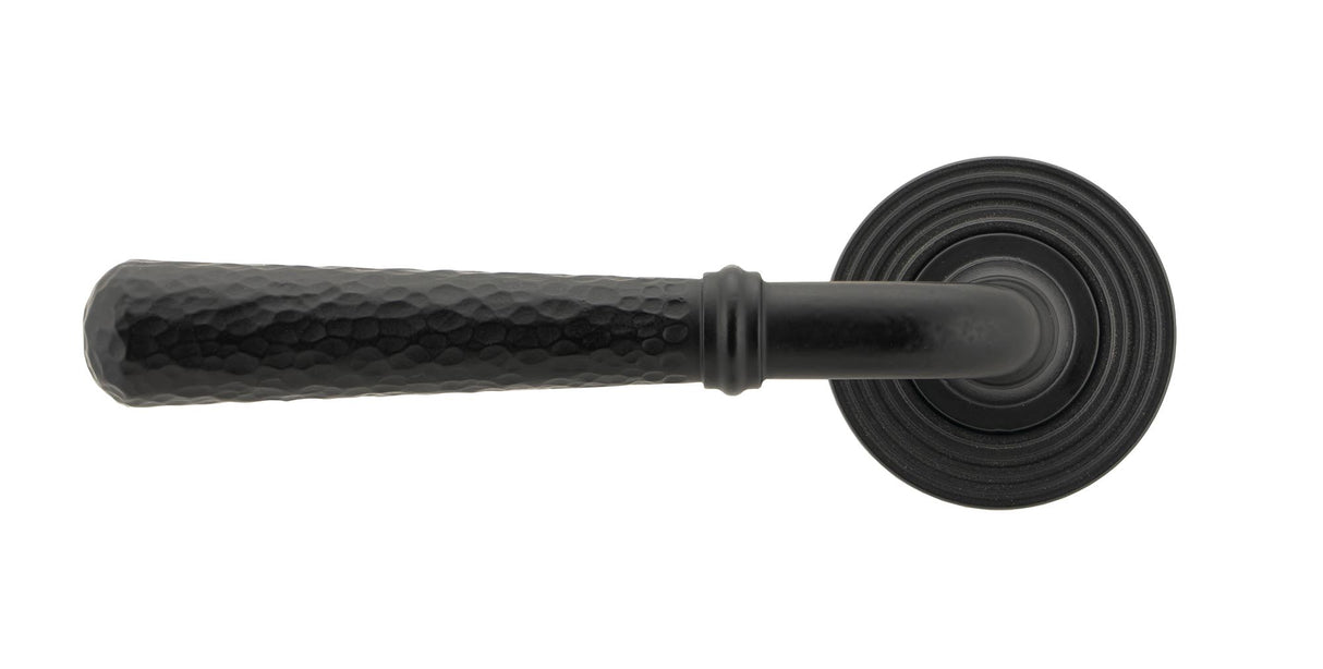 From The Anvil - Matt Black Hammered Newbury Lever on Rose Set (Beehive) - Unsprung | Sku. 49987 | Trade Door Handles.
