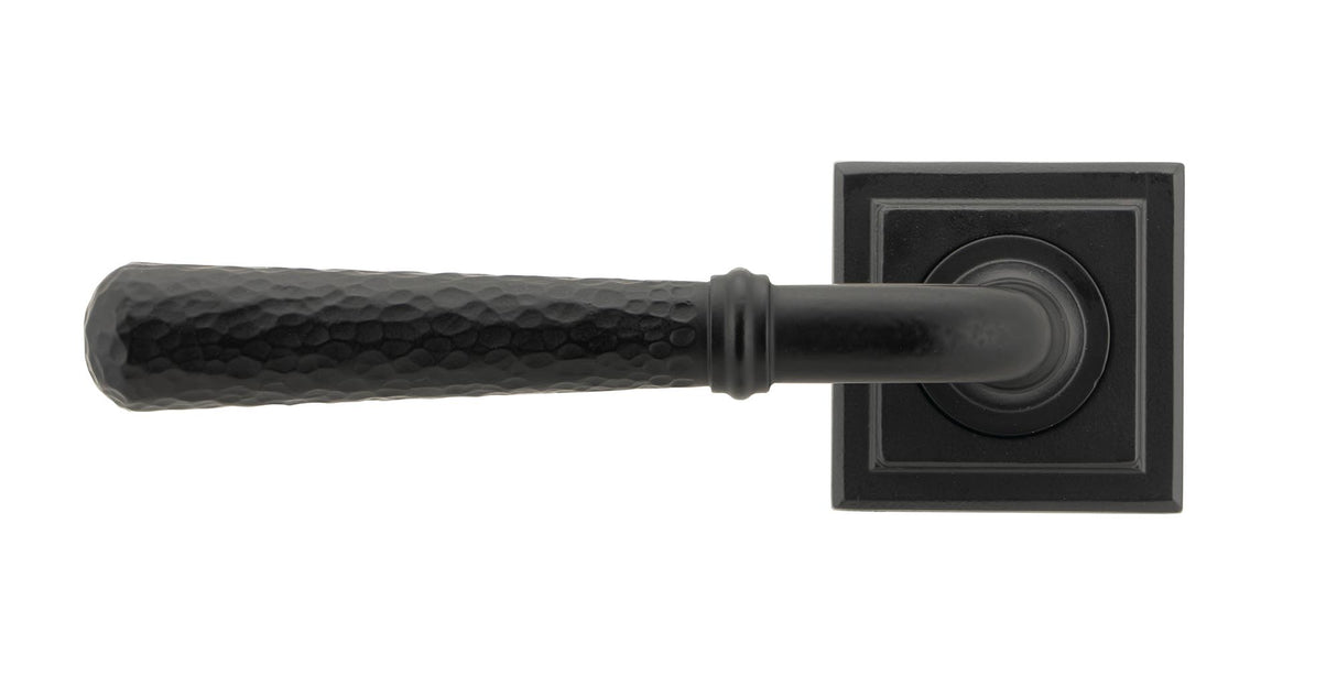 From The Anvil - Matt Black Hammered Newbury Lever on Rose Set (Square) - Unsprung | Sku. 49988 | Trade Door Handles.