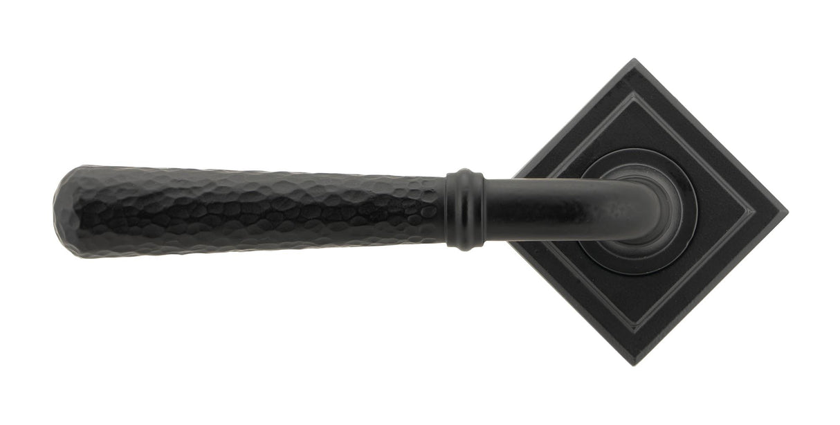 From The Anvil - Matt Black Hammered Newbury Lever on Rose Set (Square) - Unsprung | Sku. 49988 | Trade Door Handles.