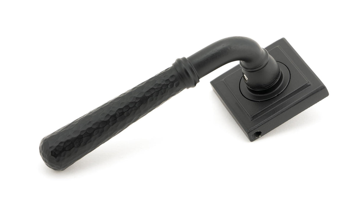 From The Anvil - Matt Black Hammered Newbury Lever on Rose Set (Square) - Unsprung | Sku. 49988 | Trade Door Handles.