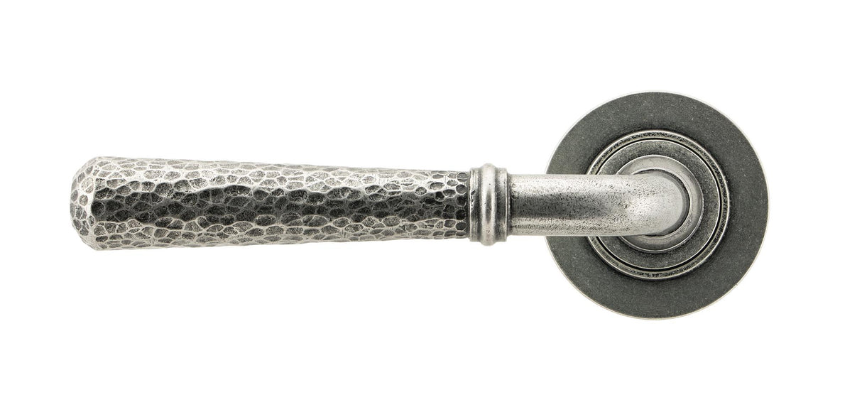 From The Anvil - Pewter Hammered Newbury Lever on Rose Set (Plain) - Unsprung | Sku. 49989 | Trade Door Handles.