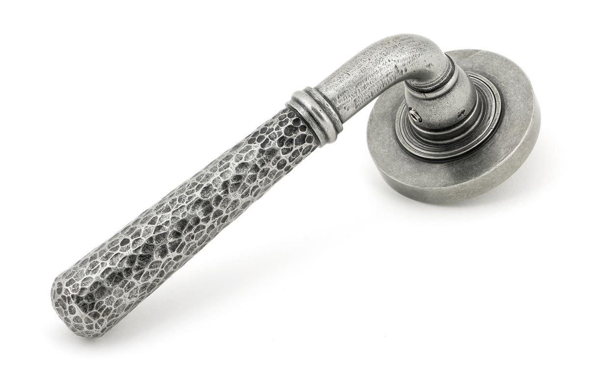 From The Anvil - Pewter Hammered Newbury Lever on Rose Set (Plain) - Unsprung | Sku. 49989 | Trade Door Handles.