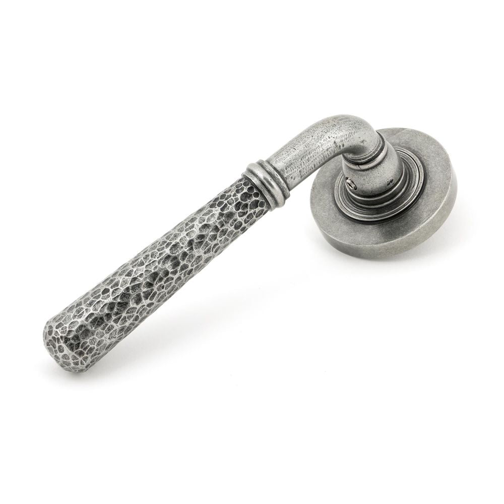 From The Anvil - Pewter Hammered Newbury Lever on Rose Set (Plain) - Unsprung | Sku. 49989 | Trade Door Handles.
