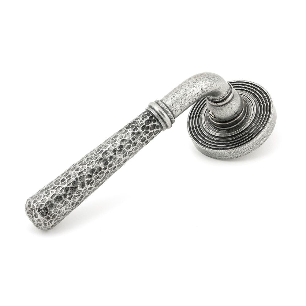 From The Anvil - Pewter Hammered Newbury Lever on Rose Set (Beehive) - Unsprung | Sku. 49991 | Trade Door Handles.