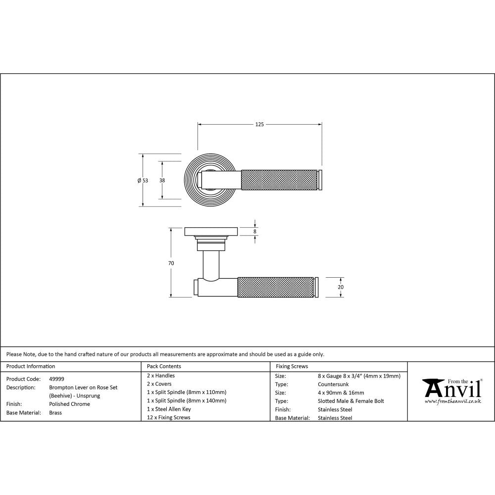 From The Anvil - Polished Chrome Brompton Lever on Rose Set (Beehive) - Unsprung | Sku. 49999 | Trade Door Handles.