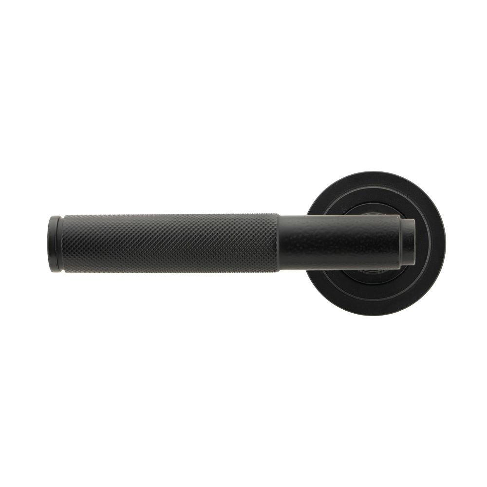 From The Anvil - Matt Black Brompton Lever on Rose Set (Art Deco) - Unsprung | Sku. 50010 | Trade Door Handles.