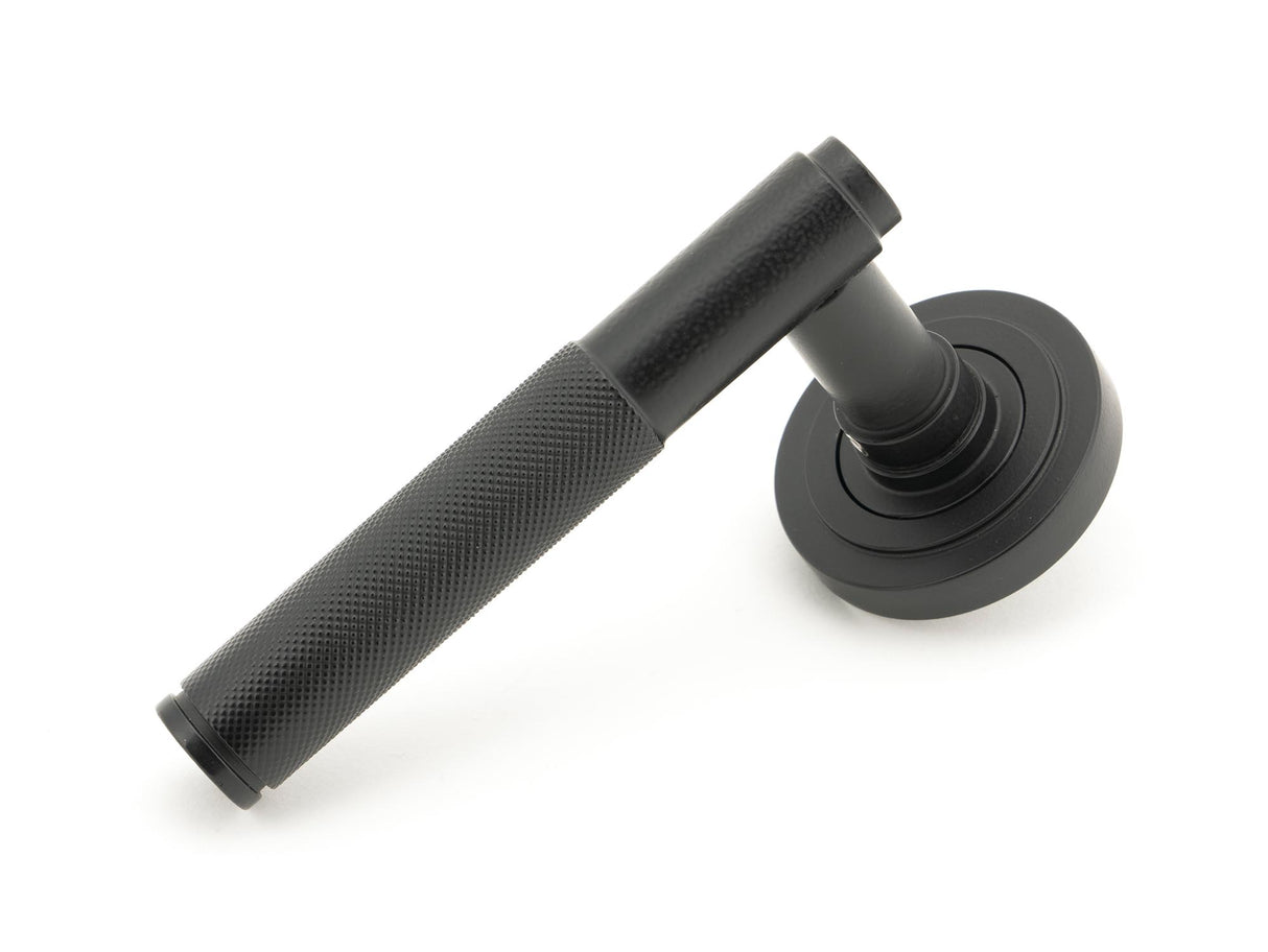 From The Anvil - Matt Black Brompton Lever on Rose Set (Art Deco) - Unsprung | Sku. 50010 | Trade Door Handles.