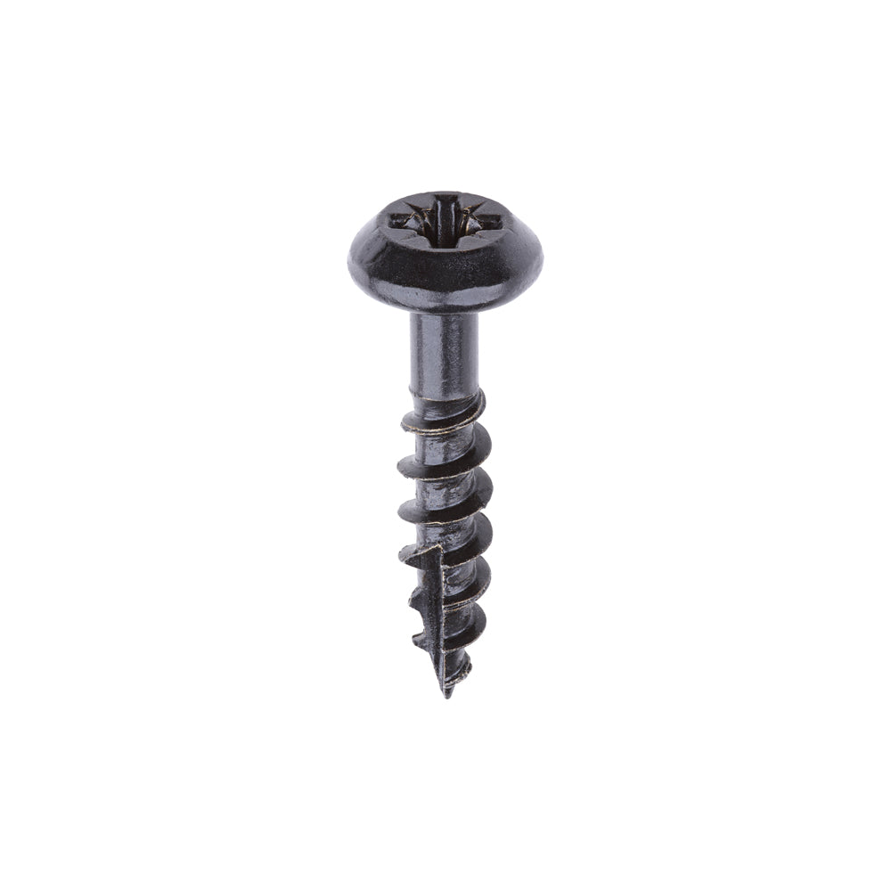 This is an image of Timco - Rainwater Screws - PZ - Low Profile Pan - Exterior - Black 5.0 x 25mm - (400 PCS Box) 50025CLARBBX