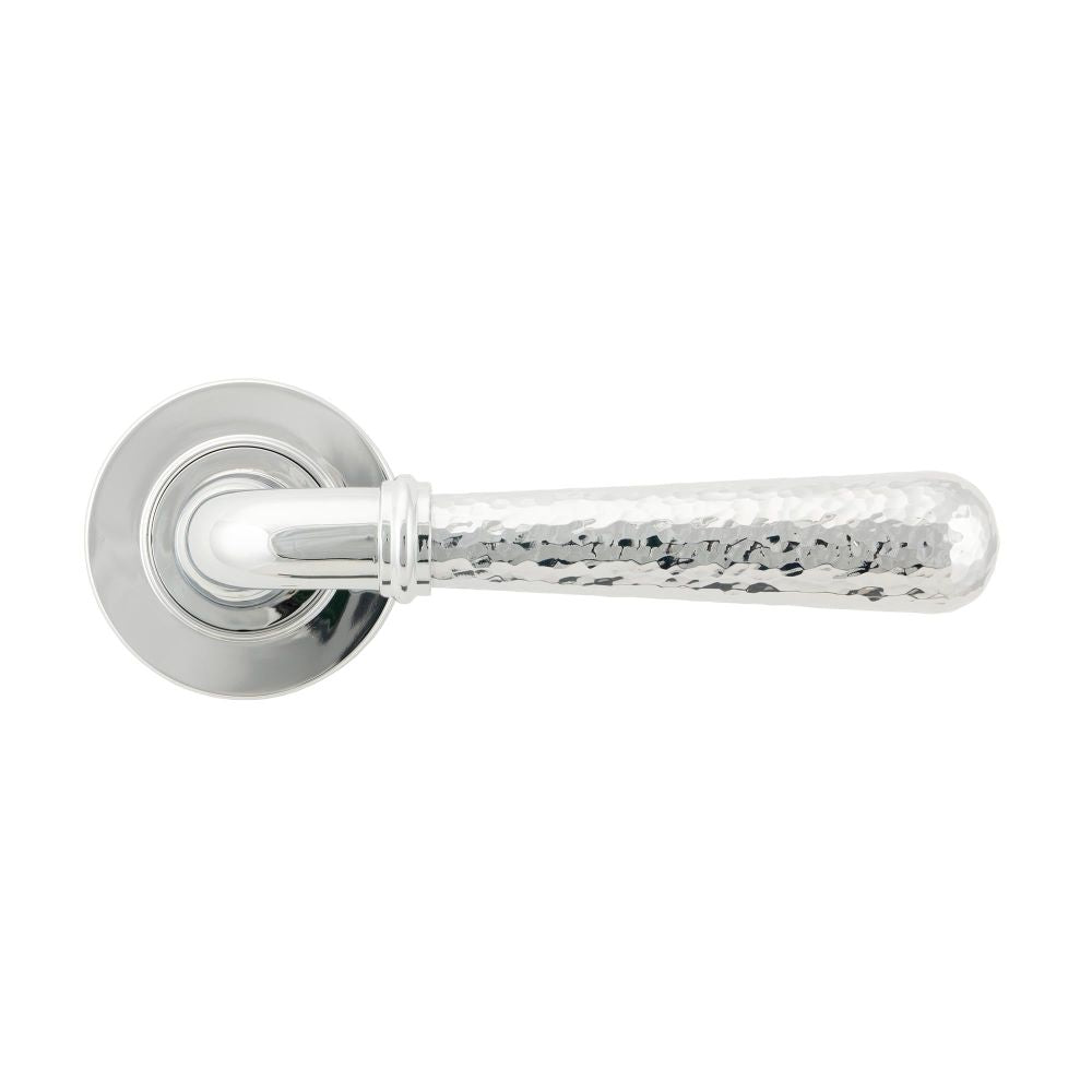 From The Anvil - Polished Chrome Hammered Newbury Lever on Rose Set (Plain) - Unsprung | Sku. 50041 | Trade Door Handles.