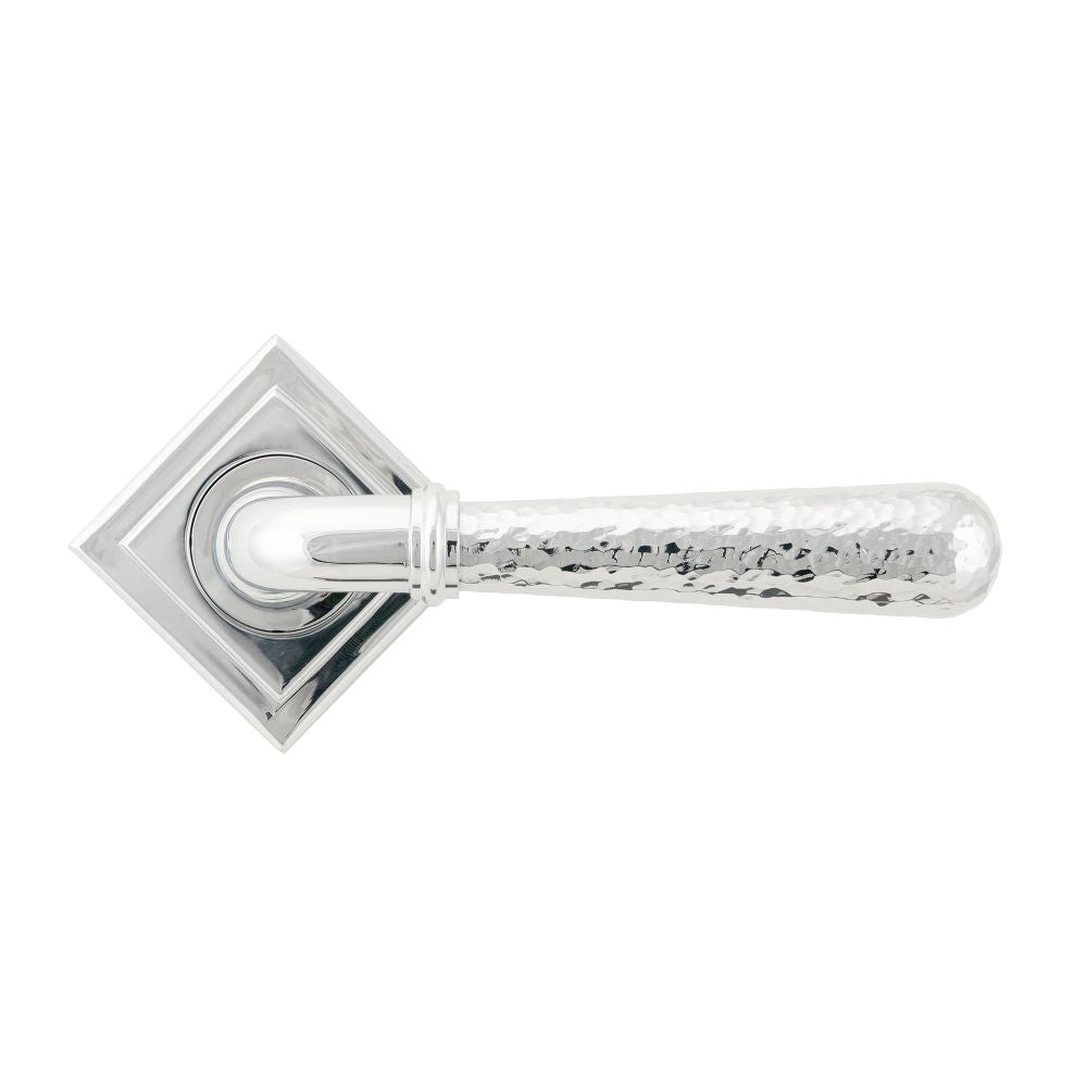 From The Anvil - Polished Chrome Hammered Newbury Lever on Rose Set (Square) - Unsprung | Sku. 50044 | Trade Door Handles.