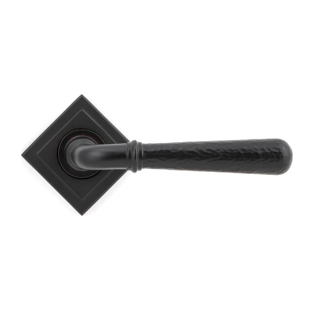 From The Anvil - Aged Bronze Hammered Newbury Lever on Rose Set (Square) - Unsprung | Sku. 50052 | Trade Door Handles.