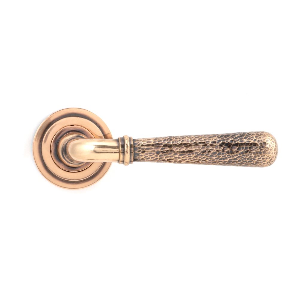 From The Anvil - Polished Bronze Hammered Newbury Lever on Rose Set (Art Deco) - Unsprung | Sku. 50054 | Trade Door Handles.