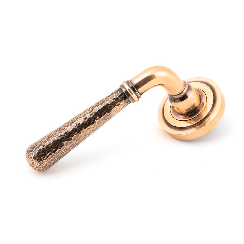 From The Anvil - Polished Bronze Hammered Newbury Lever on Rose Set (Art Deco) - Unsprung | Sku. 50054 | Trade Door Handles.