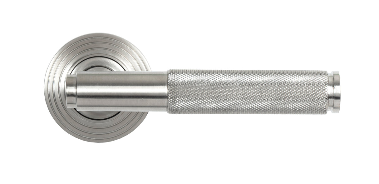 From The Anvil - Satin Marine SS (316) Brompton Lever on Rose Set (Beehive) - Unsprung | Sku. 50067 | Trade Door Handles.