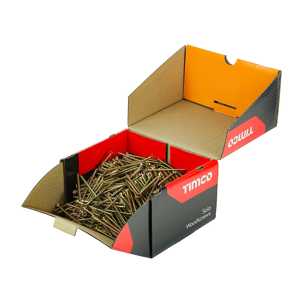 This is an image of Timco - Solo Chipboard & Woodscrews - Industry Pack - PZ - Double Countersunk - Yellow 5.0 x 80mm - (1000 PCS Box) 50080SOLOIND