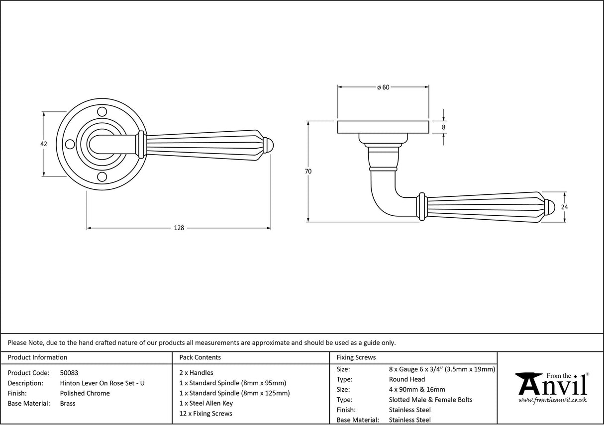 From The Anvil - Polished Chrome Hinton Lever on Rose Set - Unsprung | Sku. 50083 | Trade Door Handles.