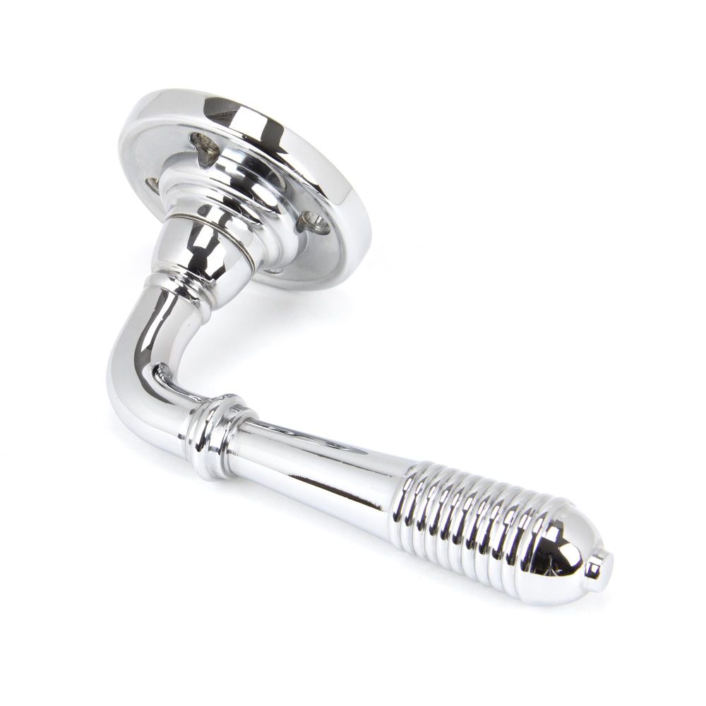 From The Anvil - Polished Chrome Reeded Lever on Rose Set - Unsprung | Sku. 50088 | Trade Door Handles.