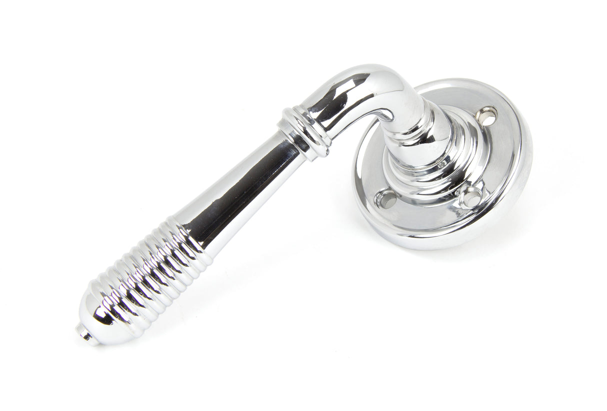 From The Anvil - Polished Chrome Reeded Lever on Rose Set - Unsprung | Sku. 50088 | Trade Door Handles.