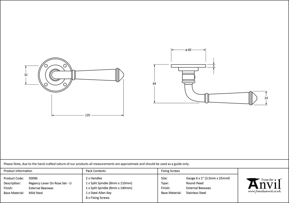 From The Anvil - External Beeswax Regency Lever on Rose Set - Unsprung | Sku. 50096 | Trade Door Handles.