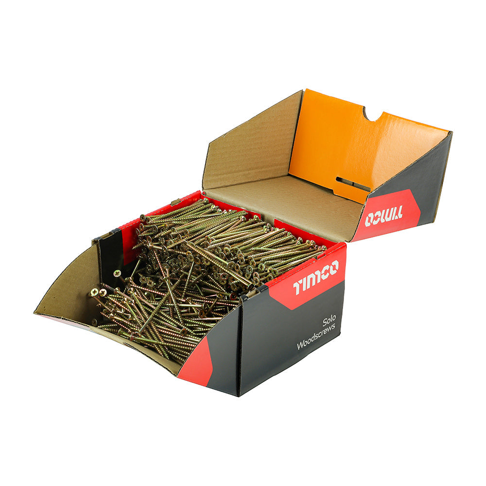 This is an image of Timco - Solo Chipboard & Woodscrews - Industry Pack - PZ - Double Countersunk - Yellow 5.0 x 100mm - (1000 PCS Box) 50100SOLOIND