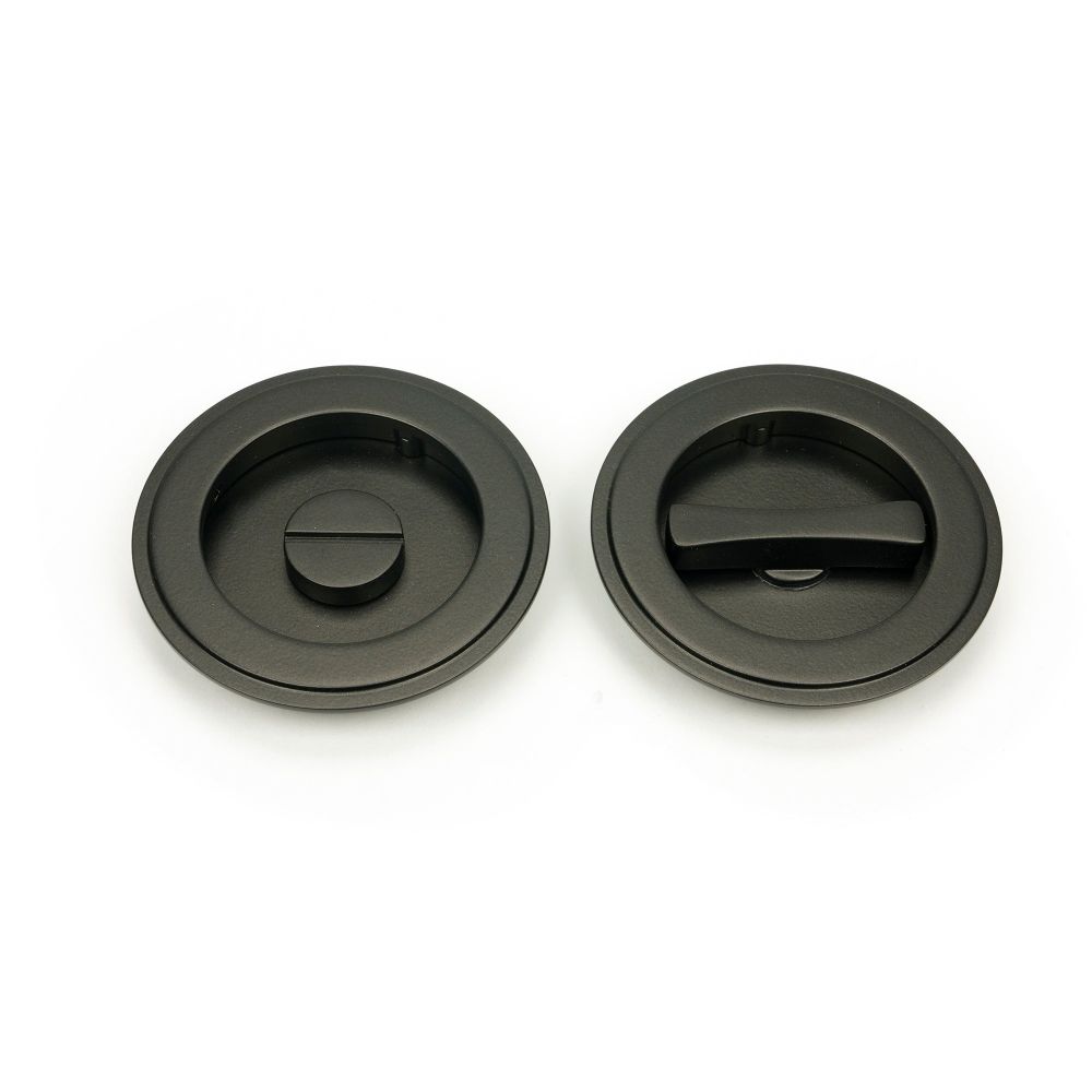 From The Anvil - Aged Bronze 75mm Art Deco Round Pull - Privacy Set | Sku. 50129 | Trade Door Handles.