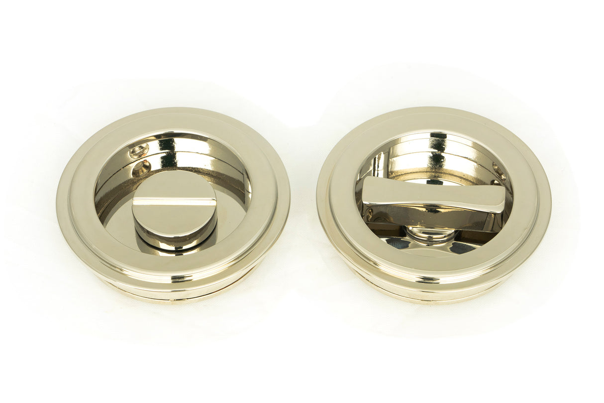From The Anvil - Polished Nickel 60mm Art Deco Round Pull - Privacy Set | Sku. 50164 | Trade Door Handles.