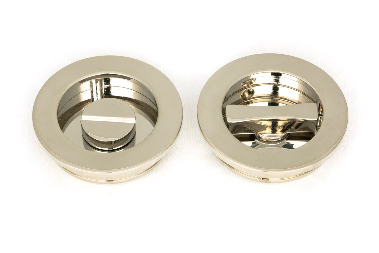 From The Anvil - Polished Nickel 60mm Plain Round Pull - Privacy Set | Sku. 50166 | Trade Door Handles.
