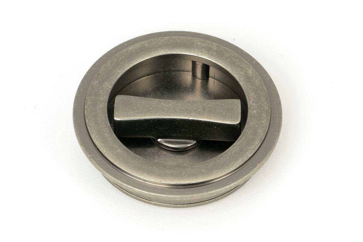 From The Anvil - Pewter 60mm Art Deco Round Pull - Privacy Set | Sku. 50182 | Trade Door Handles.