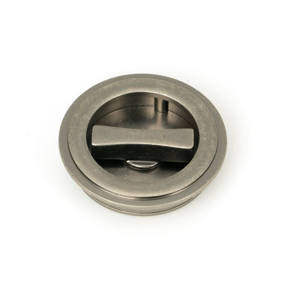 From The Anvil - Pewter 60mm Art Deco Round Pull - Privacy Set | Sku. 50182 | Trade Door Handles.