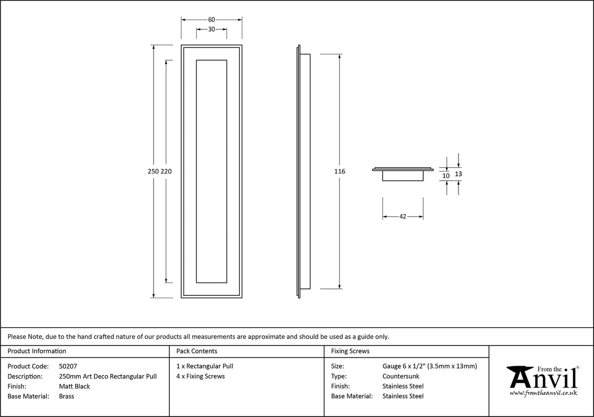 From The Anvil - Matt Black 250mm Art Deco Rectangular Pull | Sku. 50207 | Trade Door Handles.