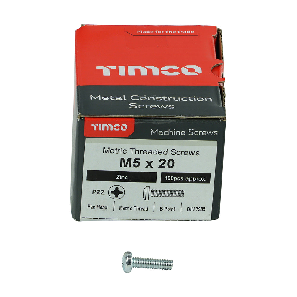 This is an image of Timco - Metric Threaded Machine Screws - PZ - Pan Head - Zinc M5 x 20mm - (100 PCS Box) 5020PPM