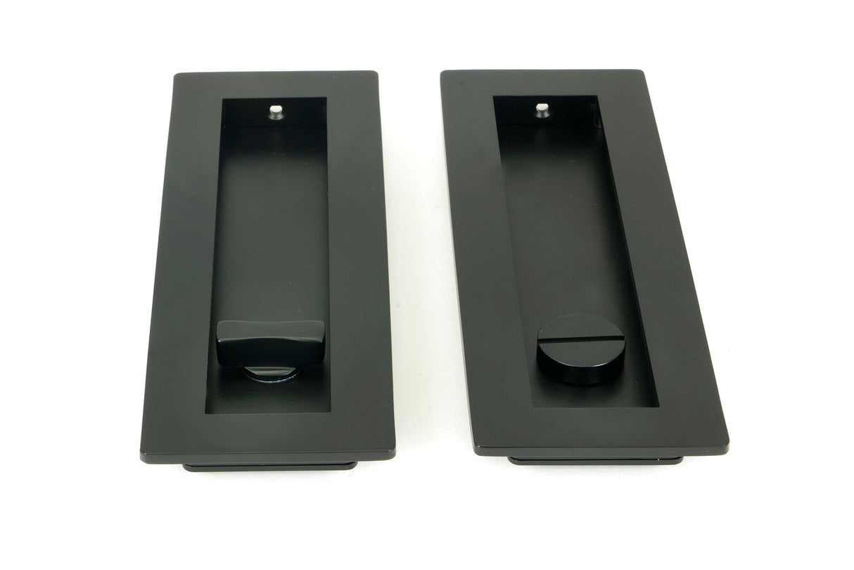 From The Anvil - Matt Black 175mm Plain Rectangular Pull - Privacy Set | Sku. 50212 | Trade Door Handles.