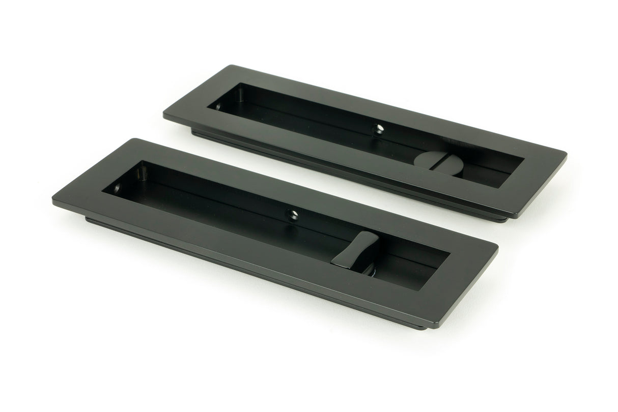 From The Anvil - Matt Black 175mm Plain Rectangular Pull - Privacy Set | Sku. 50212 | Trade Door Handles.