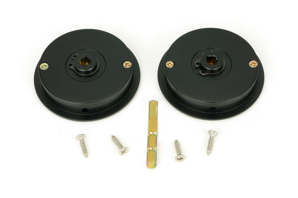 From The Anvil - Matt Black 60mm Art Deco Round Pull - Privacy Set | Sku. 50218 | Trade Door Handles.
