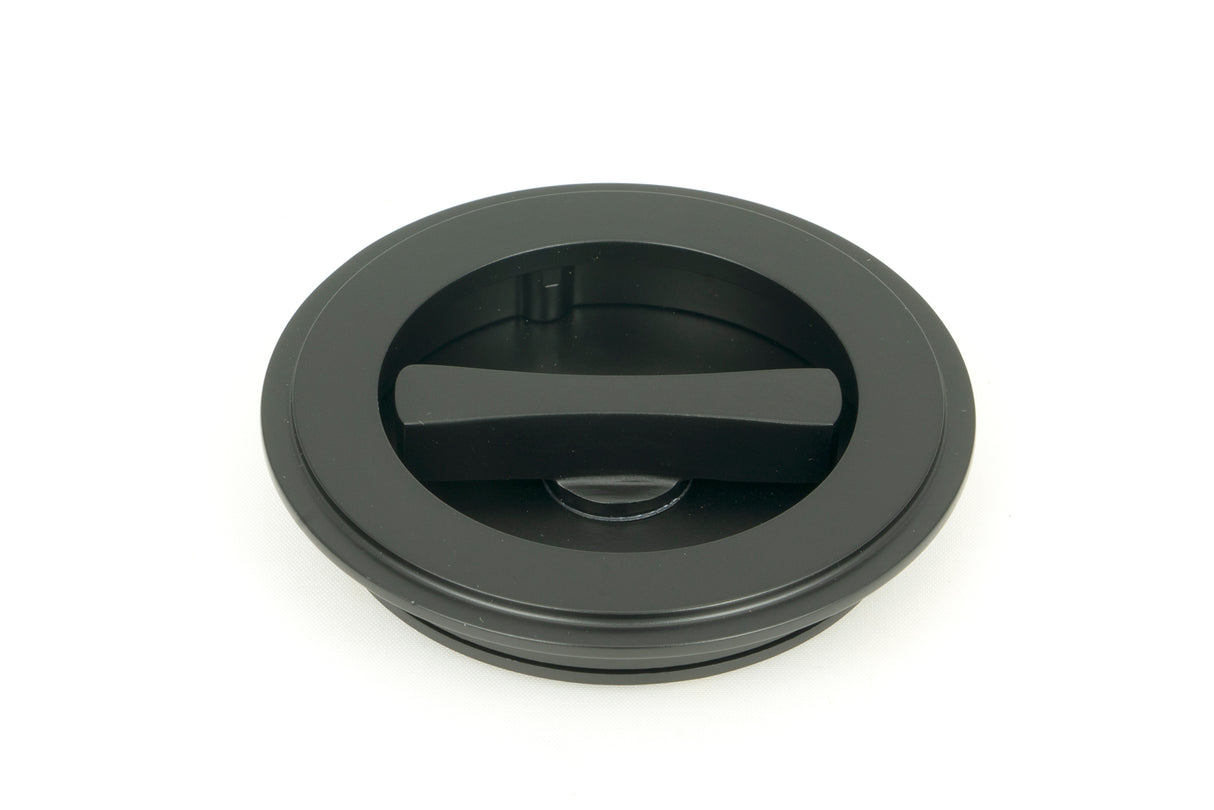 From The Anvil - Matt Black 75mm Art Deco Round Pull - Privacy Set | Sku. 50219 | Trade Door Handles.