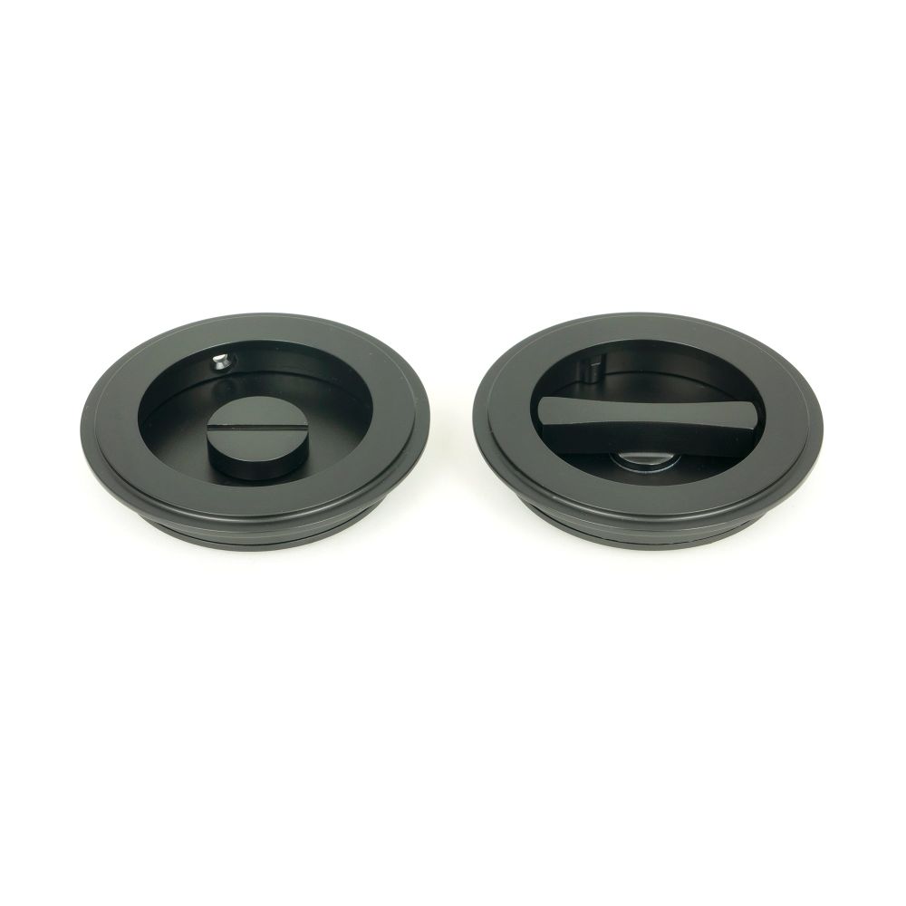 From The Anvil - Matt Black 75mm Art Deco Round Pull - Privacy Set | Sku. 50219 | Trade Door Handles.