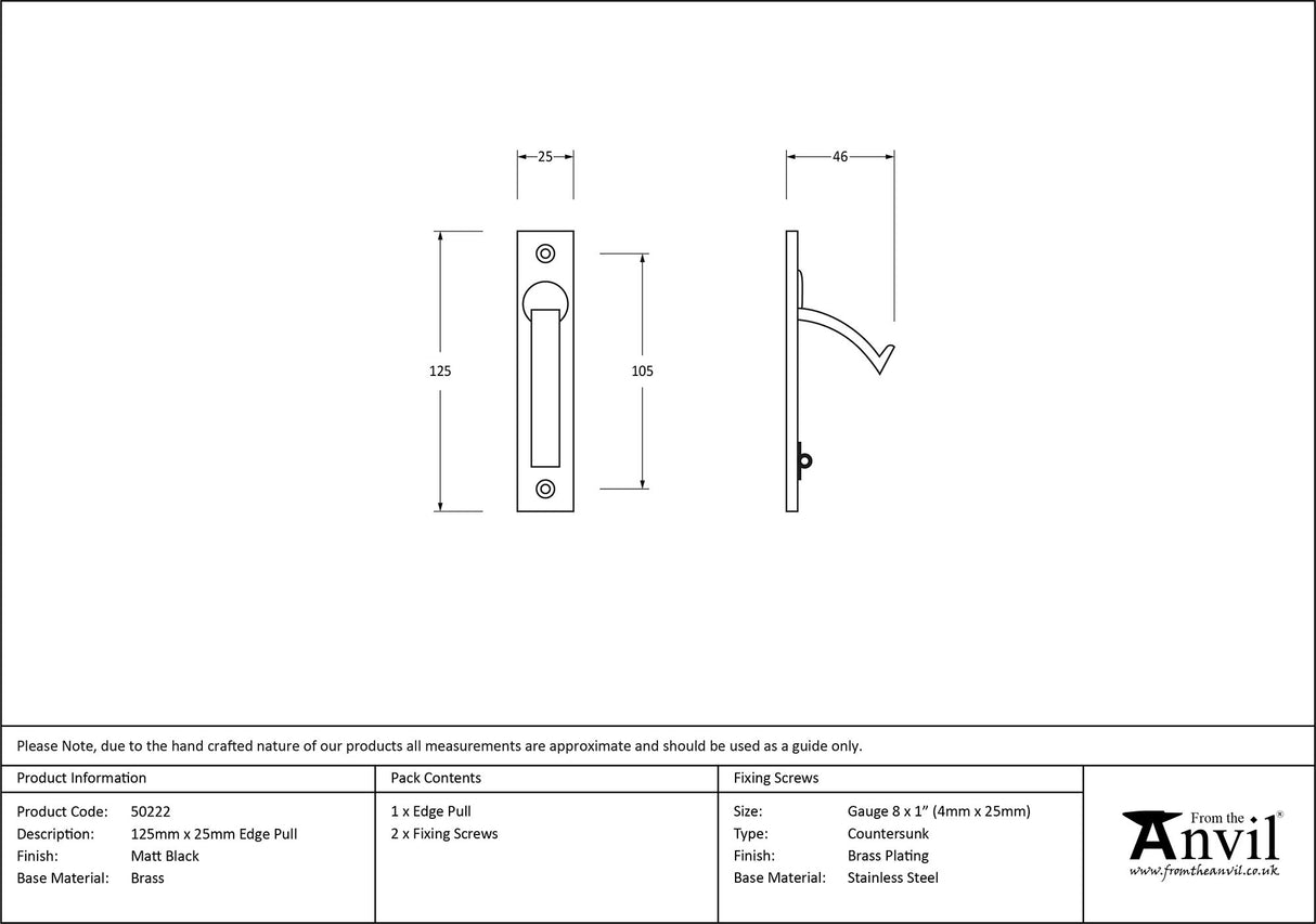 From The Anvil - Matt Black 125mm x 25mm Edge Pull | Sku. 50222 | Trade Door Handles.
