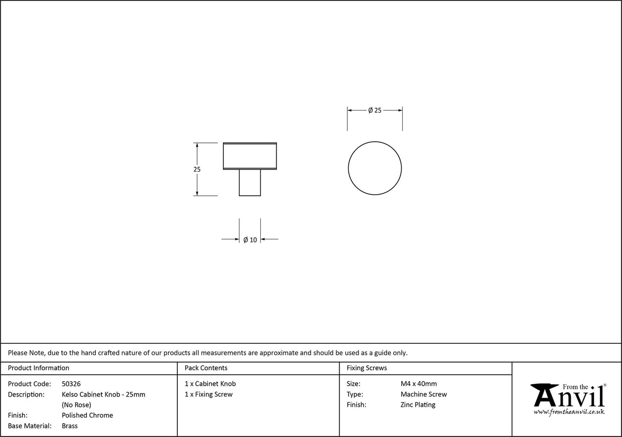 From The Anvil - Polished Chrome Kelso Cabinet Knob - 25mm (No rose) | Sku. 50326 | Trade Door Handles.