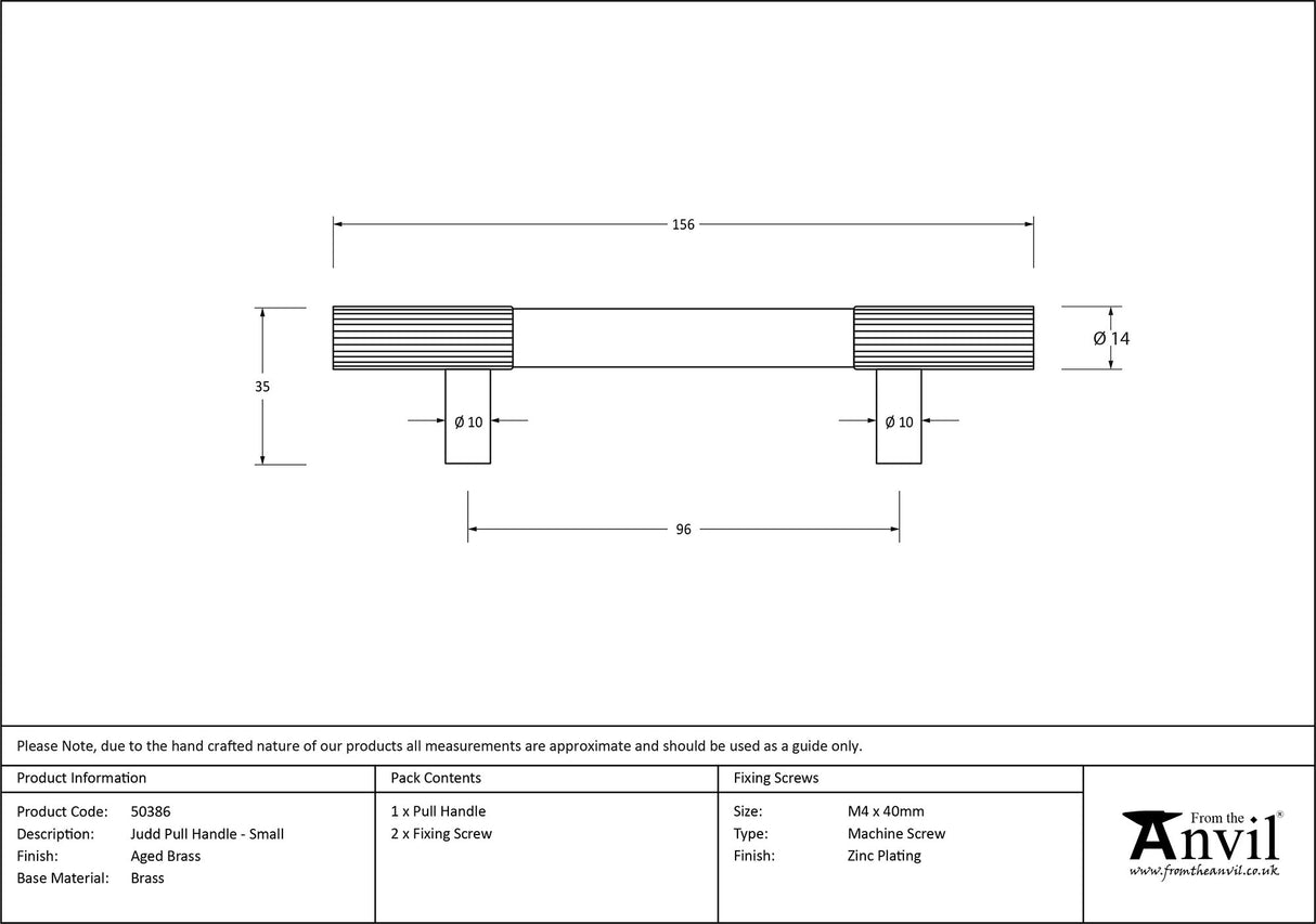 From The Anvil - Aged Brass Judd Pull Handle - Small | Sku. 50386 | Trade Door Handles.